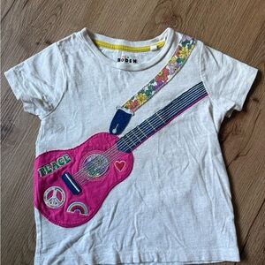 Mini Boden White and Pink Short Sleeve Tee with Guitar Design